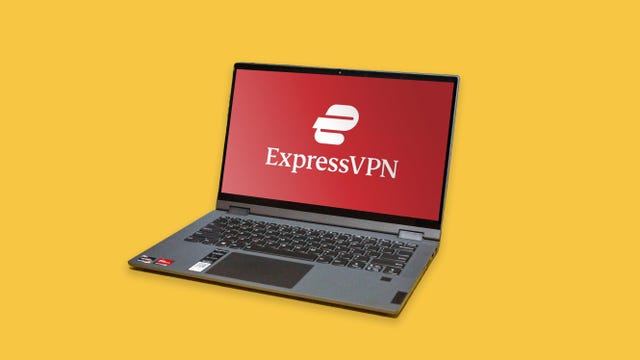 Logo VPN Ekspres ditampilkan di layar laptop